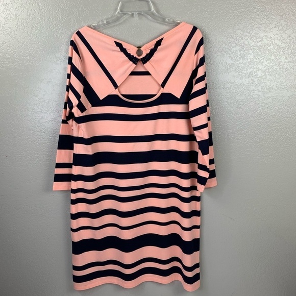 Crown & Ivy Women’s Navy & Orange Striped Jersey Sheath Dress Size Medium NWT - Picture 5 of 7